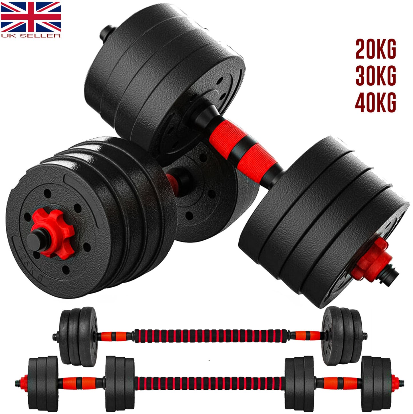 20/30/40Kg Dumbbell Barbell Weight Set Pair of Hand Weights Gym Fitness Workout